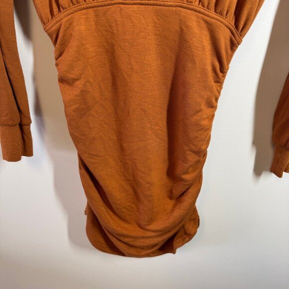 Daily Practice Rust Brown Ruched Mini Sweater Dress Open Back Long Sleeve Small - Picture 8 of 12